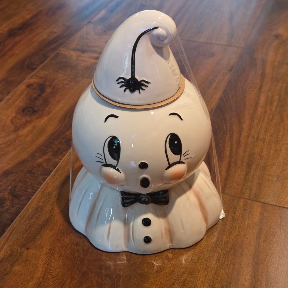 Johanna Parker Transpac Ghost Cookie Jar Large Ceramic White Halloween Vintage - Picture 2 of 10